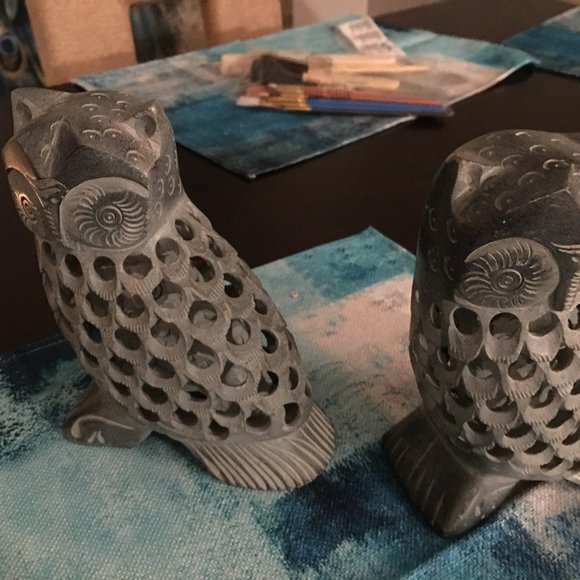 RARE Sandstone Owl Book ends Made in India - Gorgeous  office closet - Picture 3 of 10